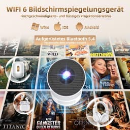SnelShoppen - Mini Beamer 4K Projector met WiFi 6 & Bluetooth 5.4, Draagbare Smart Projector voor Buiten, 180° Rotatable, Voor Smartphone/PC/Laptop, P — thumbnail 5
