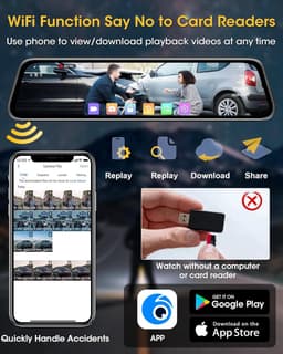 Thijox - 4K Dashcamspiegel met 10 inch IPS-touchscreen, Wifi, Achteruitkijkspiegel, 64G SD-kaart, WDR G-sensor, Parkeerhulp, Auto Accessoire — thumbnail 2
