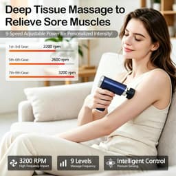 SnelShoppen - Lichaamsmassageapparaat met warmte- en koudefunctie, massagepistool, 9 massagekoppen, 9 intensiteitsniveaus, diepe weefseltherapie voor — thumbnail 2