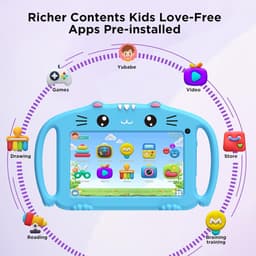 SnelShoppen - Kids Tablet 7 Inch Android met WiFi, Quad Core, 2GB RAM, 32GB ROM, Kindvriendelijke Siliconen Hoes, Voor Kinderen van 3 tot 14 Jaar, Bla — thumbnail 2
