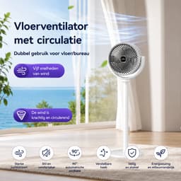 Staande Circulatieventilator met Afstandsbediening en Luchtbevochtiger - 4 Windsnelheden - Oscillatie 90°/120°/150° - Timer 3/6/9 uur - Verstelbare Hoogte - Wit — thumbnail 1