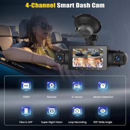 SnelShoppen - 360° Dashcam Auto Achter 4 Kanalen Boordcamera met APP-bediening, Nachtzicht, Videolus, G-Sensor en Parkeerhulp — thumbnail 5