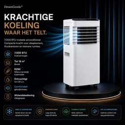 DreamGoods Mobiele Airco - 7000 BTU - 3-IN-1 Airco met Afvoerslang - Verkoelen, Ventileren & Ontvochtigen - Airco voor Slaapkamer - Airconditioning met Raamafdichtingskit — thumbnail 3