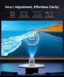 SnelShoppen - 4K Mini Beamer, Draagbare Smart Projector met 1080p Autofocus, Trapeziumcorrectie, WiFi6, BT5.4, Perfect voor Thuisbioscoop, Camping, Tu — thumbnail 4