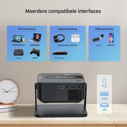 Mini Projector 720P - Android 11 Projector - WiFi 6 Beamer - Bluetooth 5.0 - Compact Design – Automatische Keystonecorrectie – Korte Projectieafstand – Draadloze Schermspiegeling - Thuisbioscoop - 120 inch - Zwart — thumbnail 3