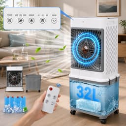 MUPOO Aircooler 32L Mobiel - Luchtkoeler / Airco zonder Afvoerslang - 4-in-1 Ventileren met 120° Oscillatie & Afstandsbediening-Airconditioning-Stil (50dB)-voor Woonkamer, Slaapkamer, Kantoor en Garage — thumbnail 1