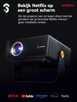 SnelShoppen - Smart Beamer 4K Mini Projector voor Thuisbioscoop, Autofocus, Trapeziumcorrectie, Wifi, Bluetooth voor Smartphone, PS5, Outdoor, Camping — thumbnail 5