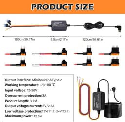SnelShoppen - Dashcam Hardwire Kit 12V-24V naar 5V USB-C met Laagspanningsbeveiliging - 3,2 m Dashcam Kabel voor 24 Uur Parkeerbewaking - Acc-zekering — thumbnail 5