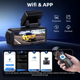 SnelShoppen - 4K Dashcam met Voor- en 2K Achtercamera, 3.16 Inch IPS Scherm, WiFi en App Besturing, ADAS, BSD, LCA, Nachtzicht, G-Sensor, Loopopname, — thumbnail 2