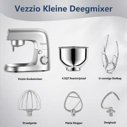 NIVA® Deegmachine - Mixer met Kneedhaak - Kneedmachine - Zilver - 37cm x 24cm x 32cm — thumbnail 4