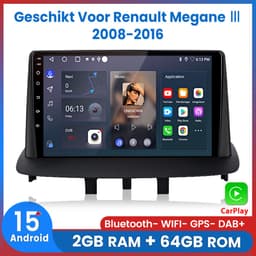 Awesafe Autoradio - Geschikt Voor Renault Megane III 2008 t/m 2016 - RAM 2GB + ROM 64GB - Draadloos Apple Carplay & Android auto - GPS Navigatie Bluetooth WIFI - Radio Scherm - 2008 2009 2010 2011 2012 2013 2014 2015 — thumbnail 1