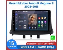 Awesafe Autoradio - Geschikt Voor Renault Megane III 2008 t/m 2016 - RAM 2GB + ROM 64GB - Draadloos Apple Carplay & Android auto - GPS Navigatie Bluetooth WIFI - Radio Scherm - 2008 2009 2010 2011 2012 2013 2014 2015