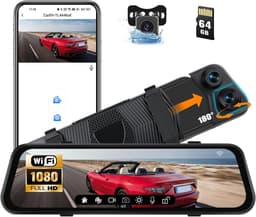 Dashcam voor auto - Zwart - 9,66 inch - IPS Touchscreen met 3 Camera's en Nachtzicht - Voor Veilig Parkeren en 24-uurs Bewaking — thumbnail 1