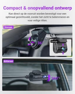Dashcam voor auto - Zwart - 2,7K + 1080p Dual Lens - Met Nachtzicht en 24-uurs Parkeermonitoring - Voor en Achter Opname — thumbnail 5