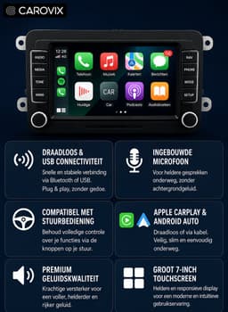 Carovix® Carplay autoradio geschikt voor volkswagen, seat, skoda - Apple Carplay & Android Auto (Draadloos) - Bluetooth - 7 inch HD Touchscreen - Navigatiesysteem auto - Achteruitrijcamera — thumbnail 5