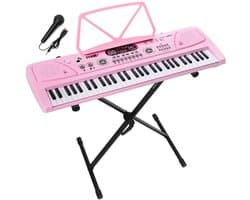 Keyboard piano kinderen - MAX KD61P - Keyboard met 61 toetsen - Keyboardstandaard en oplaadbare accu - Roze