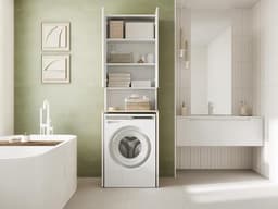 Wasmachinekast voor Badkamer of Keuken - Hoge Kast met Bovenbouw voor Wasmachine en Wasdroger - Wit en Eiken - 210 x 65 x 50/25 cm — thumbnail 4