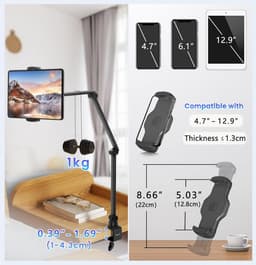 Verstelbare Universele Tablet Standaard - Ultra Lange Metalen Arm voor iPad en Tablets 4,7-12,9 inch — thumbnail 5
