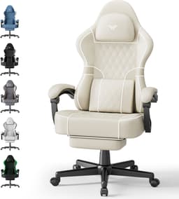 Soontrans-Beige-Gaming Stoel-met Inklapbare Voetensteun-Gamestoel Verstelbaar Rugleuning-Ergonomische Gaming Chair als Bureaustoel-Uitgerust Met Hoofdsteun en Lendensteun-PU-Leer-Computerstoel Gaming-Voor Volwassenen en Jongeren — thumbnail 1