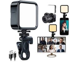Selfie Light - 3 Color Mini videolamp - Phone Light with Front en Back Clip - Make Up LED lamp - Oplaadbare Video LED Lamp - Geschikt voor Telefoon, Pad, Laptop, Tablet, TikTok, Makeup, Live Stream, Vlog - Oplaadbaar 700 mAh batterij - Zwart