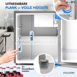 Stillstern Mini Koelkast 45L – Minibar met Vriesvak – Stille Koelkast met Slot en Automatische Ontdooiing – Tafelmodel – Zilver — thumbnail 5