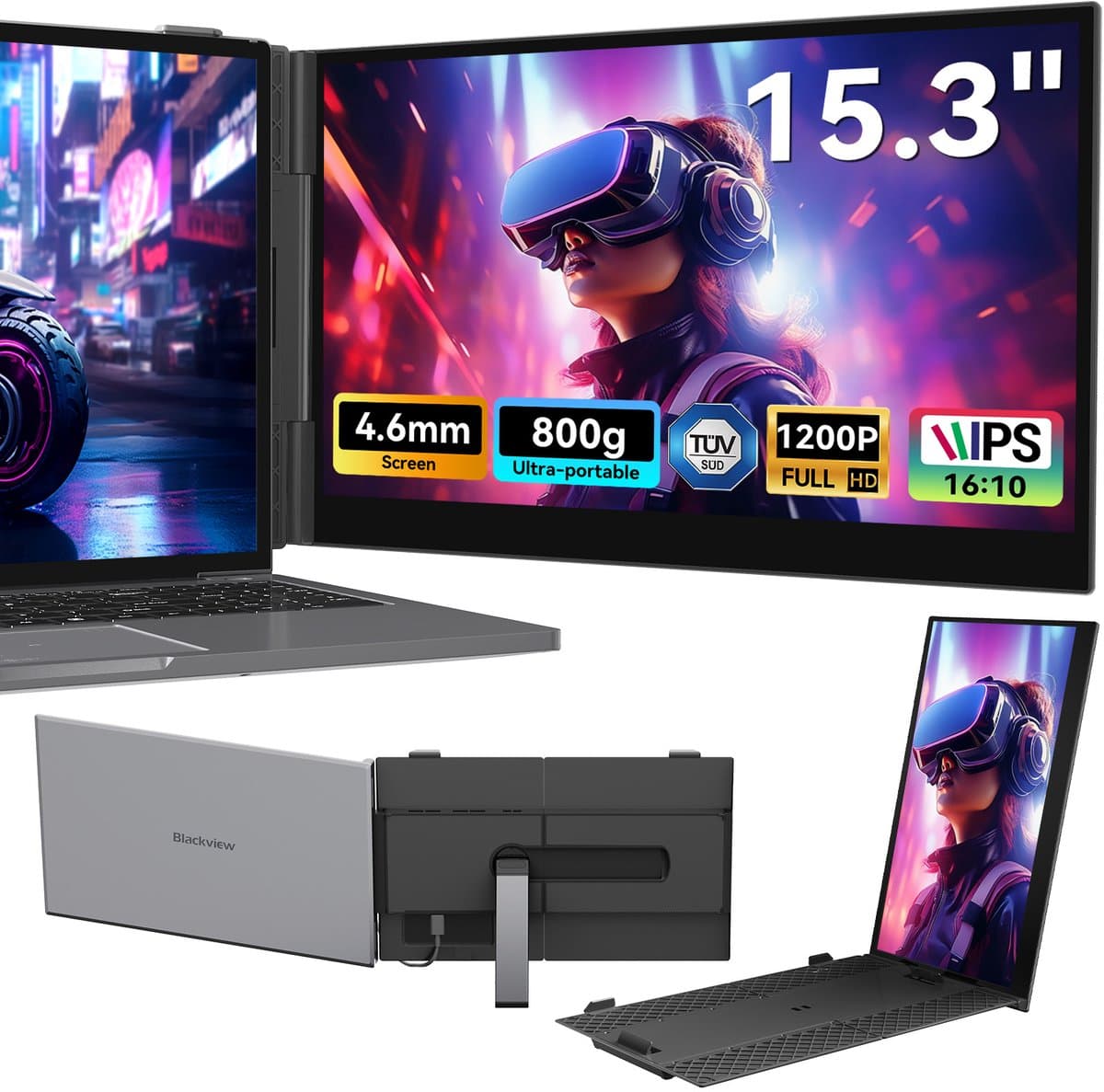 Blackview SCM8 Draagbare Monitor 15,3" 1920×1200 100% sRGB | Extra Laptopscherm 13-17,3" | Uitbreidingsscherm Plug & Play | Geschikt voor PC, Xbox, PS4/5, Switch | Grijs — afbeelding 1