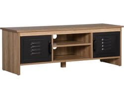 Industrieel Design TV-bank met Opbergruimte en Metalen Deuren – Houtlook en Zwart