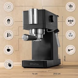 Slanke Espressomachine 20 Bar met Thermoblock, Melkopschuimer & Manometer – 0,8 L Reservoir, Kopjeswarmer – Voor Espresso, Cappuccino & Latte (Compact) — thumbnail 4