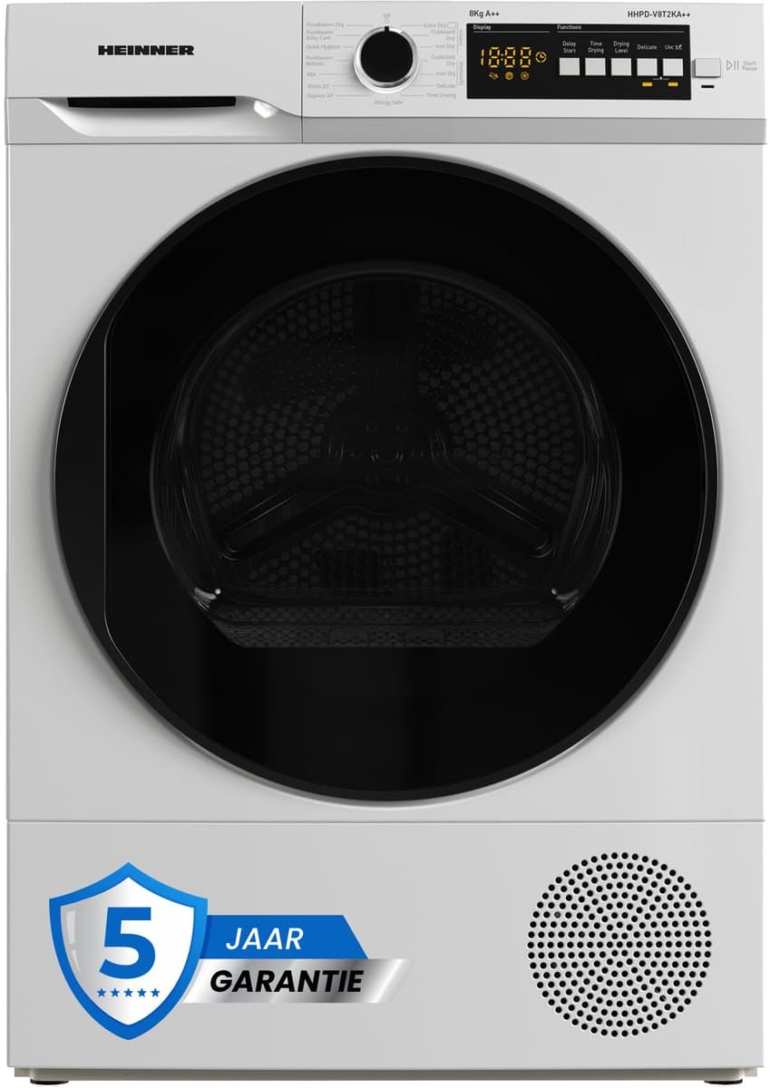 Heinner HHPD-V8T2KA++ Warmtepompdroger – 8 kg – 15 Programma’s – Digitaal Display – PureBeam+ Trommelverlichting – Omkeerbare Deur – Wit – 5 Jaar Garantie — afbeelding 1