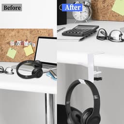 Hoofdtelefoonstandaard met dubbele haak, bureauhouder voor gaming headsets, wit — thumbnail 2