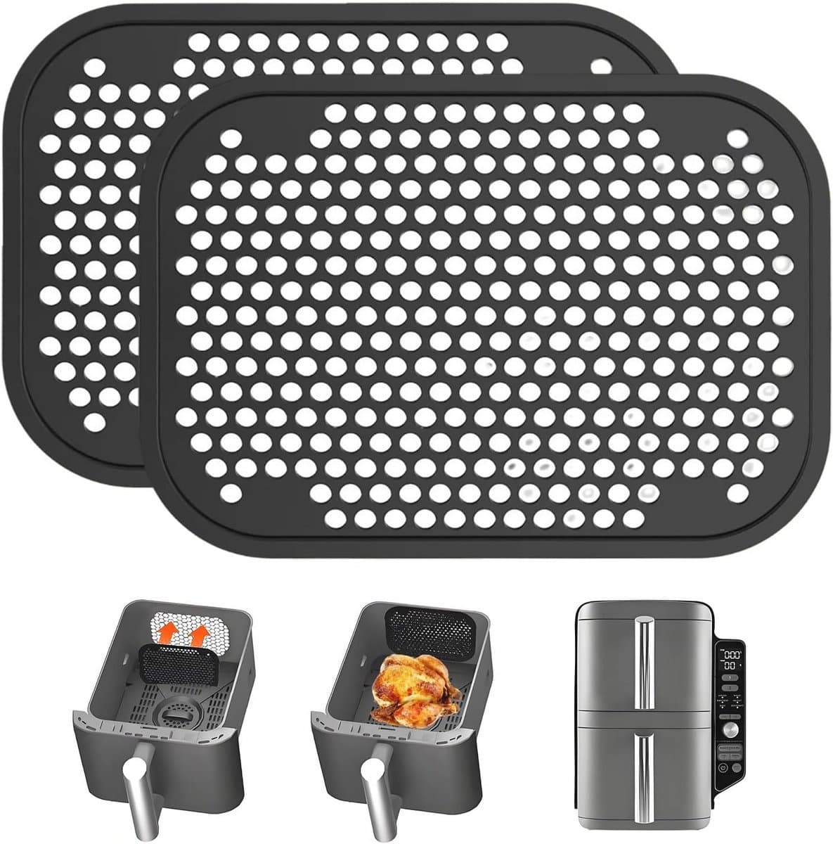Herbruikbare spatbescherming roosters voor airfryer - 2 stuks, 13 x 9,2 cm, zwart — afbeelding 1