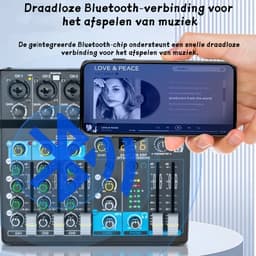 Professionele Mengtafel 6 Kanalen – Audio Mixer met USB, Bluetooth, MP3 Computer Ingang en 48V Fantoomvoeding – 256 ingebouwde reverb-effecten — thumbnail 5