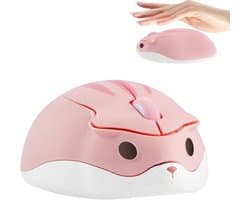 Draadloze muis met hamstermotief, draadloze computermuis met klein dierenmotief, 1200 DPI kindermuis, draagbare minimuis, geschikt voor computers en laptops, voor gamen, kantoorwerk, studie en reizen, roze.