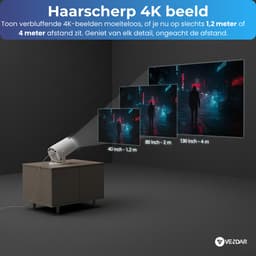Vendar® YA350 Pro Mini Beamer 2025 – 350 ANSI Lumen – Inclusief HDMI Kabel - Smart Projector met 4K-ondersteuning – Geïntegreerd Android 14 – WiFi 6 & Bluetooth 5.4 – Voor iOS & Android – Thuisbioscoop – Wit — thumbnail 3