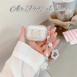 Hoes voor AirPods 4 met 3D-kristal-strikdesign en sleutelhanger - Schokabsorberend - Transparant - Compatibel met Apple AirPods 4e generatie — thumbnail 5