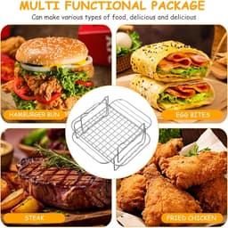 2 stuks grillrooster voor heteluchtfriteuse accessoires Stapelbaar, #304 roestvrij staal Airfryer grillrooster heteluchtfriteuse rooster, Airfryer accessoires voor Dual Zone 7,6L–10,4L, voor Ninja — thumbnail 3