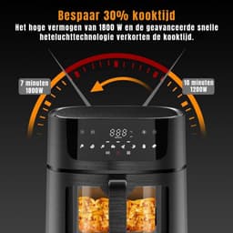 Quvo® Airfryer XXL - Mini-oven - Heteluchtfriteuse - 9L - 8 Programma's - Zwart - 30cm x 36cm x 30cm — thumbnail 6