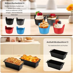 Accessoires luchtfriteuse Gescht voor Cosori 5,5 l/6 l/6,2 l/6,4 l, 22 stuks accessoires, herbruikbare bakvormen met paar ovenwanten van siliconen, muffinvormen, bakplaat, enz. — thumbnail 7