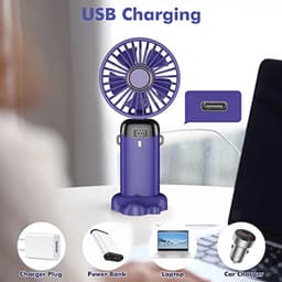 Draagbare Mini Ventilator met 5 Snelheden, Oplaadbare Zakventilator voor Kantoor en Outdoor Gebruik — thumbnail 2