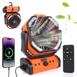 Draagbare Campingventilator met LED Licht en Afstandsbediening - Oplaadbare Tafelventilator met 270 Graden Rotatie voor Thuis en Buiten — thumbnail 2