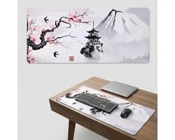 Grote Muismat 80x30 | Gaming Muismat | Wit | XXL | Antislip | Desktop Mat | Computer Mat | Blossom