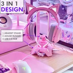 Gaming Headset Stand met RGB Verlichting en USB-Hub | Roze Desktop Houder voor Hoofdtelefoon — thumbnail 2