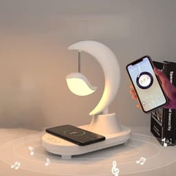 3-in-1 LED nachtlampje met bluetooth audio en draadloos opladen romantische kleurrijke sfeer nachtlampje aan het hoofdeinde (nb: bluetooth-luidspreker ondersteunt geen spraakfunctie) (maan) — thumbnail 1