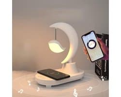 3-in-1 LED nachtlampje met bluetooth audio en draadloos opladen romantische kleurrijke sfeer nachtlampje aan het hoofdeinde (nb: bluetooth-luidspreker ondersteunt geen spraakfunctie) (maan)