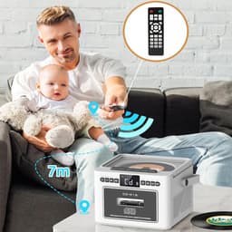 Retro muziekspeler - Bluetooth Speaker - Combispeler - CD speler - 5000mAh Batterij - CD/Cassette/Radio/Bluetooth - Met Afstandsbediening - Voor Binnen & Buiten - Wit — thumbnail 5