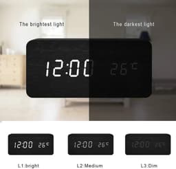 Digitale wekker met duidelijke LED-cijfers en temperatuurweergave, zwart. — thumbnail 3