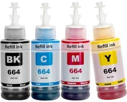 Inktfles Multipack voor EcoTank Printers Geschikt voor Modellen ET-2500 tot ET-4550 (4 Kleuren)