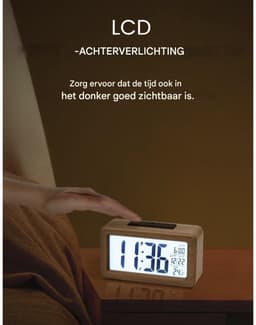 GELLDG Digitale wekker - Houten - Met sensormodule - Groot display desktopklok - Datum- en temperatuurweergave - Nachtlampje - Digitale klok met snoozemodule - Batterijen niet inbegrepen — thumbnail 4
