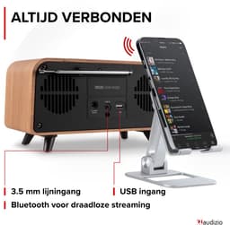 DAB radio - Audizio Desio - Retro radio - DAB, DAB+ en FM - Radio met Bluetooth - Houtlook licht — thumbnail 4