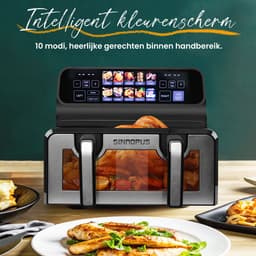Digitale Airfryer Sinaopus 802 XXL 9L – Heteluchtfriteuse met Dubbele Mand en DualMand Onafhankelijke Snelle Opwarming – Voor Gezinnen – 10 Programma’s – Kijkvenster – Makkelijk te Reinigen – Capaciteit voor 4 Personen — thumbnail 2